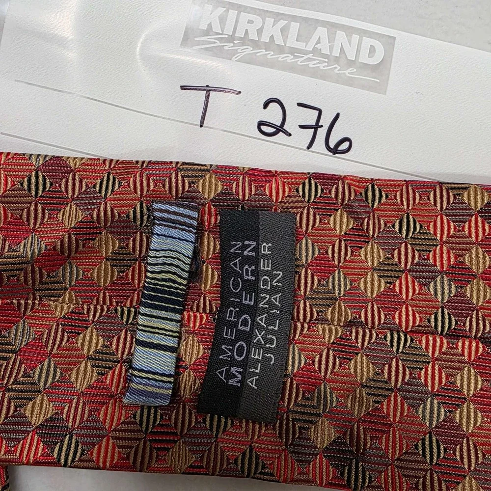 Alexander Julian American Modern‎ Geometric Silk Tie Red Gold Tan Burgundy Woven